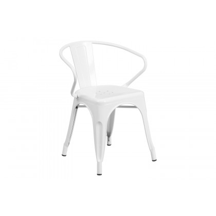 BLNK Fisher Commercial Rectangular Metal Indoor-Outdoor Table Set with 4 Arm Chairs - White