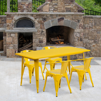 BLNK - Fisher Commercial Rectangular Metal Indoor-Outdoor Table Set with 4 Arm Chairs