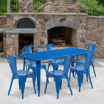 BLNK - Gilbert Commercial Rectangular Metal Indoor-Outdoor Table Set with 6 Stack Chairs