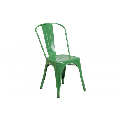 BLNK Gilbert Commercial Rectangular Metal Indoor-Outdoor Table Set with 6 Stack Chairs - Green