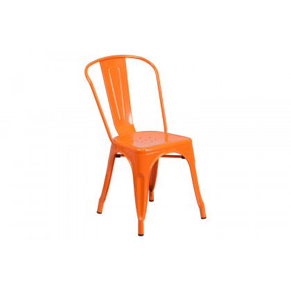 BLNK Gilbert Commercial Rectangular Metal Indoor-Outdoor Table Set with 6 Stack Chairs - Orange
