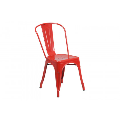 BLNK Gilbert Commercial Rectangular Metal Indoor-Outdoor Table Set with 6 Stack Chairs - Red