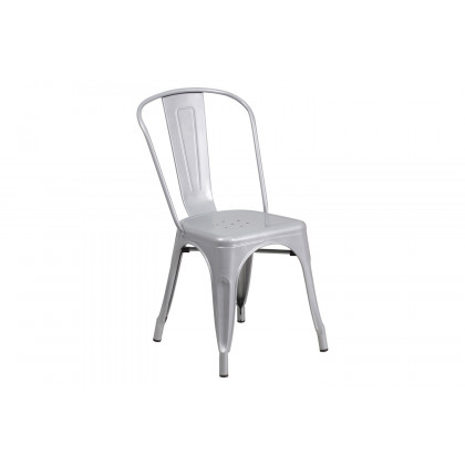BLNK Gilbert Commercial Rectangular Metal Indoor-Outdoor Table Set with 6 Stack Chairs - Silver