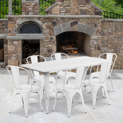 BLNK - Gilbert Commercial Rectangular Metal Indoor-Outdoor Table Set with 6 Stack Chairs