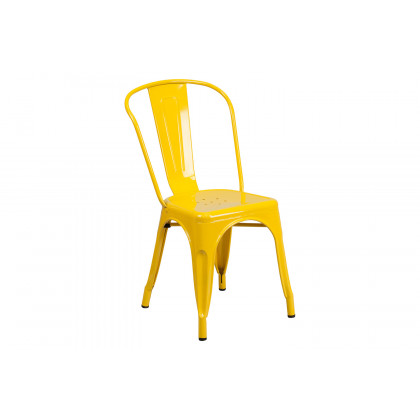 BLNK Gilbert Commercial Rectangular Metal Indoor-Outdoor Table Set with 6 Stack Chairs - Yellow