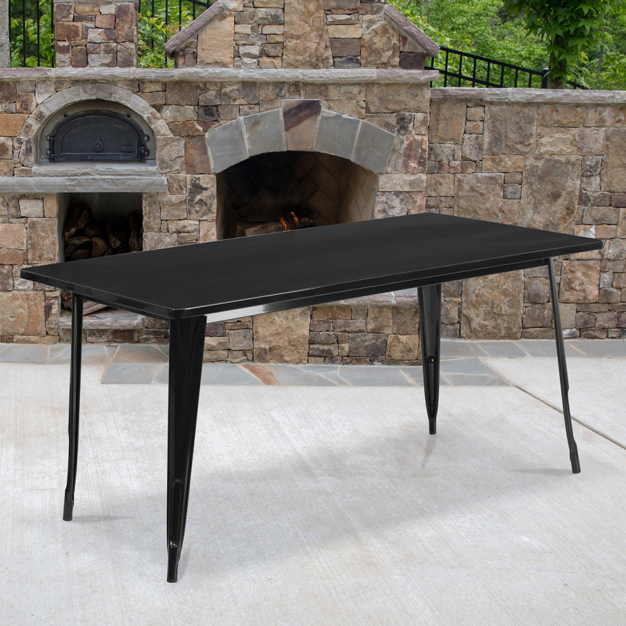 BLNK Charis Commercial Rectangular Metal Indoor-Outdoor Table - Black