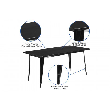BLNK Charis Commercial Rectangular Metal Indoor-Outdoor Table - Black