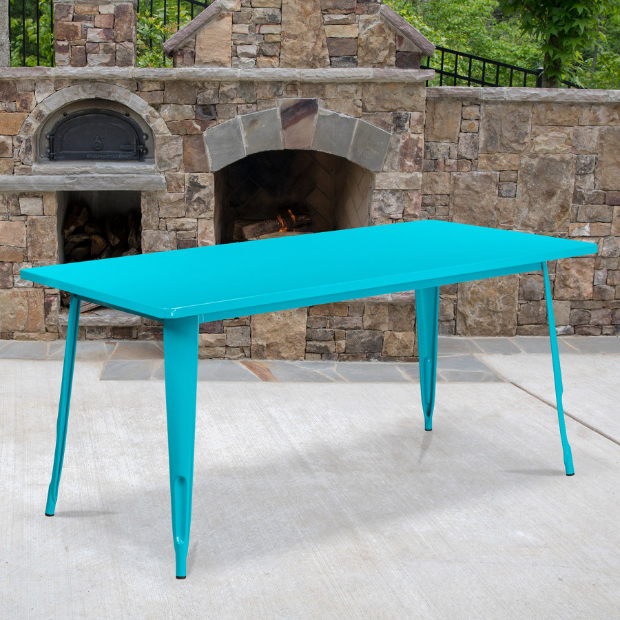 BLNK Charis Commercial Rectangular Metal Indoor-Outdoor Table - Crystal Teal/Blue
