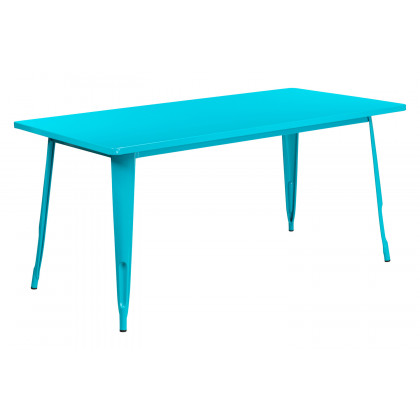 BLNK Charis Commercial Rectangular Metal Indoor-Outdoor Table - Crystal Teal/Blue