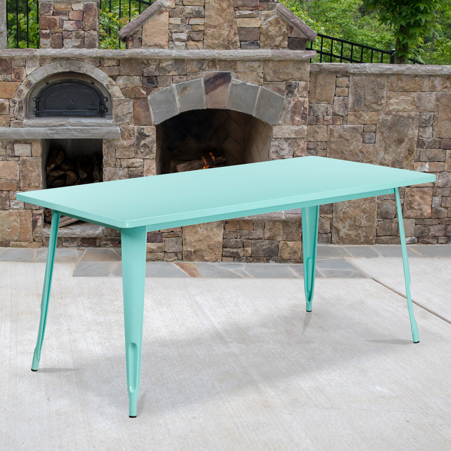 BLNK Charis Commercial Rectangular Metal Indoor-Outdoor Table - Mint Green