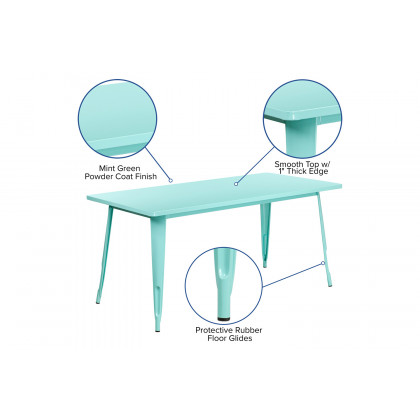 BLNK Charis Commercial Rectangular Metal Indoor-Outdoor Table - Mint Green