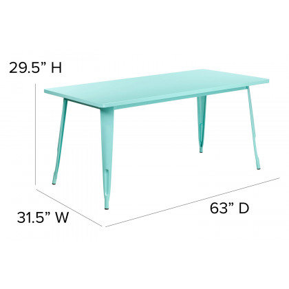 BLNK Charis Commercial Rectangular Metal Indoor-Outdoor Table - Mint Green