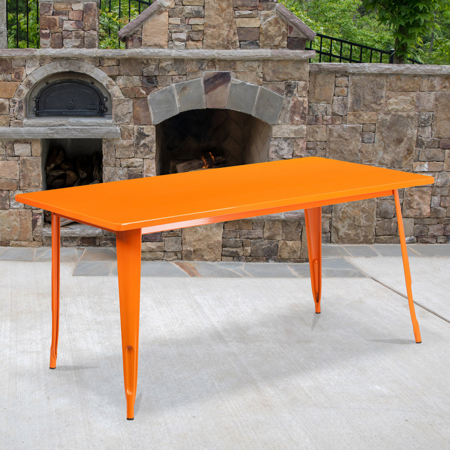 BLNK Charis Commercial Rectangular Metal Indoor-Outdoor Table - Orange