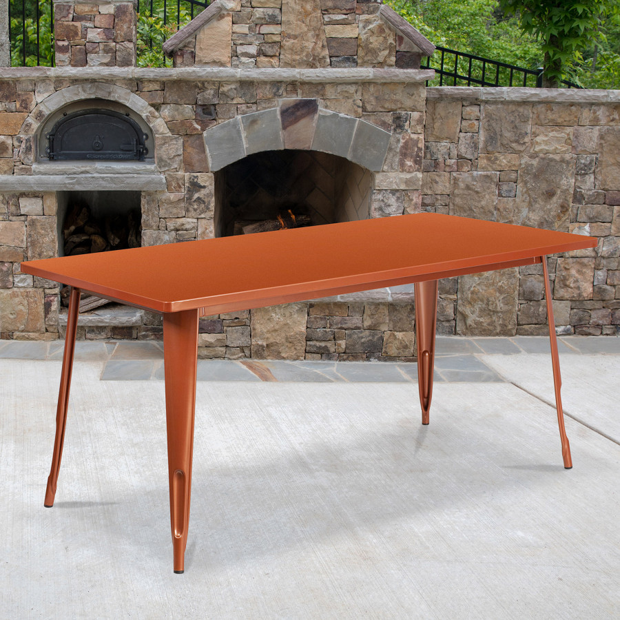 BLNK Charis Commercial Rectangular Metal Indoor-Outdoor Table - Copper