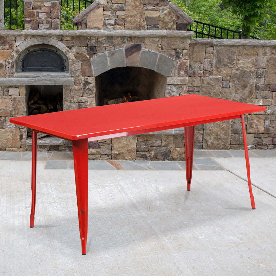 BLNK Charis Commercial Rectangular Metal Indoor-Outdoor Table - Red