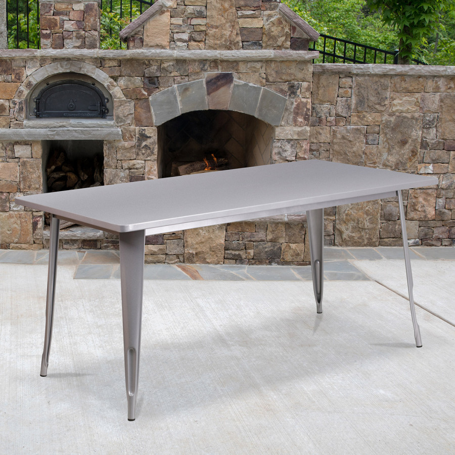 BLNK Charis Commercial Rectangular Metal Indoor-Outdoor Table - Silver