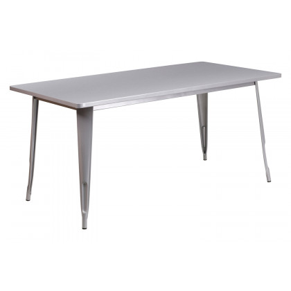 BLNK Charis Commercial Rectangular Metal Indoor-Outdoor Table - Silver