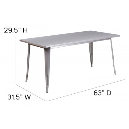 BLNK Charis Commercial Rectangular Metal Indoor-Outdoor Table - Silver
