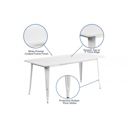BLNK Charis Commercial Rectangular Metal Indoor-Outdoor Table - White