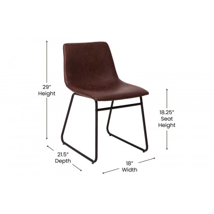 BLNK Butler LeatherSoft Table Height Dining Chair, Mid-Back Sled Base with Black Frame Set of 2 - Dark Brown