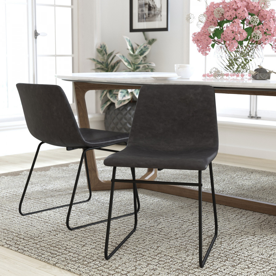 BLNK Butler LeatherSoft Table Height Dining Chair, Mid-Back Sled Base with Black Frame Set of 2 - Dark Gray