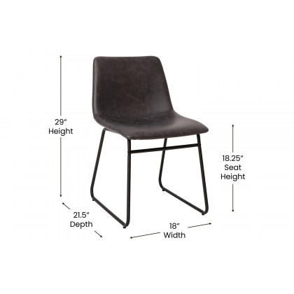 BLNK Butler LeatherSoft Table Height Dining Chair, Mid-Back Sled Base with Black Frame Set of 2 - Dark Gray
