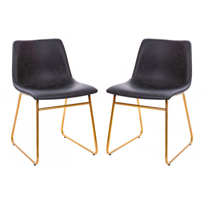 BLNK Butler LeatherSoft Table Height Dining Chair, Mid-Back Sled Base with Gold Frame Set of 2 - Dark Gray