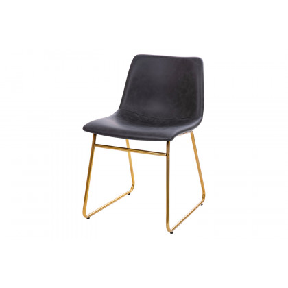 BLNK Butler LeatherSoft Table Height Dining Chair, Mid-Back Sled Base with Gold Frame Set of 2 - Dark Gray