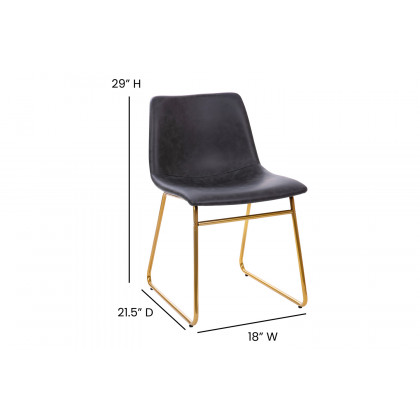 BLNK Butler LeatherSoft Table Height Dining Chair, Mid-Back Sled Base with Gold Frame Set of 2 - Dark Gray