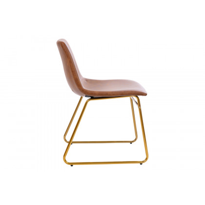 BLNK Butler LeatherSoft Table Height Dining Chair, Mid-Back Sled Base with Gold Frame Set of 2 - Light Brown