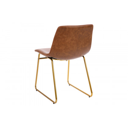 BLNK Butler LeatherSoft Table Height Dining Chair, Mid-Back Sled Base with Gold Frame Set of 2 - Light Brown