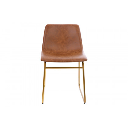 BLNK Butler LeatherSoft Table Height Dining Chair, Mid-Back Sled Base with Gold Frame Set of 2 - Light Brown