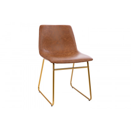 BLNK Butler LeatherSoft Table Height Dining Chair, Mid-Back Sled Base with Gold Frame Set of 2 - Light Brown
