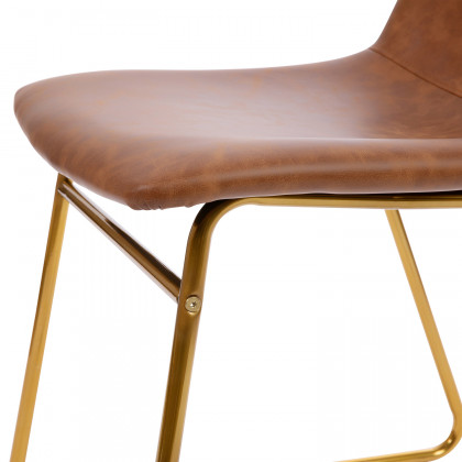 BLNK Butler LeatherSoft Table Height Dining Chair, Mid-Back Sled Base with Gold Frame Set of 2 - Light Brown