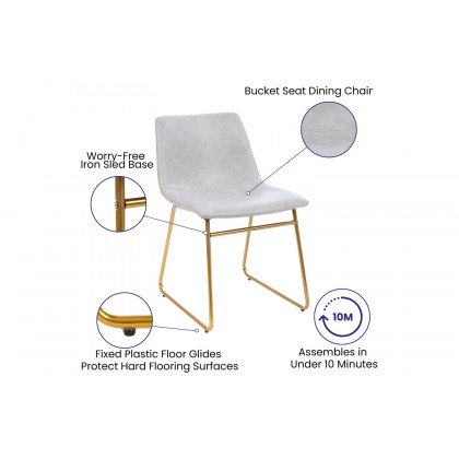 BLNK Butler LeatherSoft Table Height Dining Chair, Mid-Back Sled Base with Gold Frame Set of 2 - Light Gray
