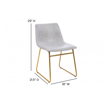 BLNK Butler LeatherSoft Table Height Dining Chair, Mid-Back Sled Base with Gold Frame Set of 2 - Light Gray
