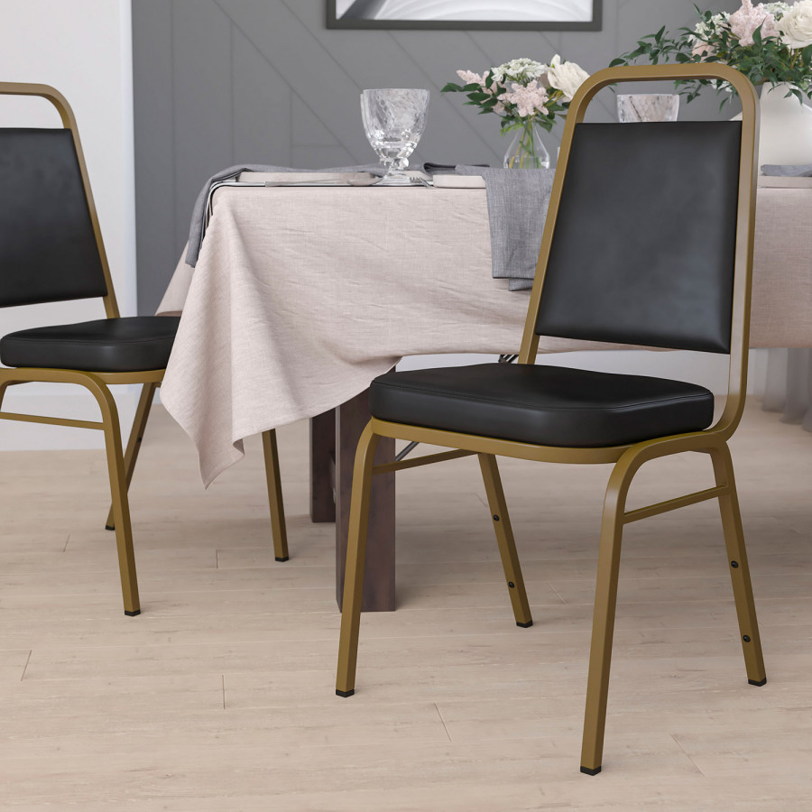 BLNK - HERCULES Series Vinyl Trapezoidal Back Stacking Banquet Chair with Gold Frame