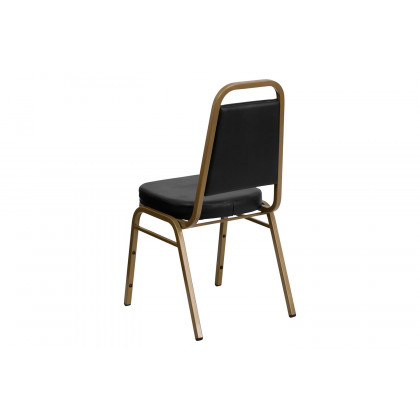 BLNK HERCULES Series Vinyl Trapezoidal Back Stacking Banquet Chair with Gold Frame - Black