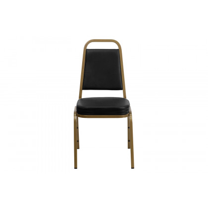 BLNK HERCULES Series Vinyl Trapezoidal Back Stacking Banquet Chair with Gold Frame - Black