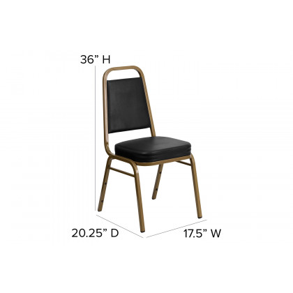 BLNK HERCULES Series Vinyl Trapezoidal Back Stacking Banquet Chair with Gold Frame - Black