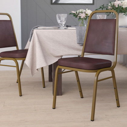 BLNK - HERCULES Series Vinyl Trapezoidal Back Stacking Banquet Chair with Gold Frame