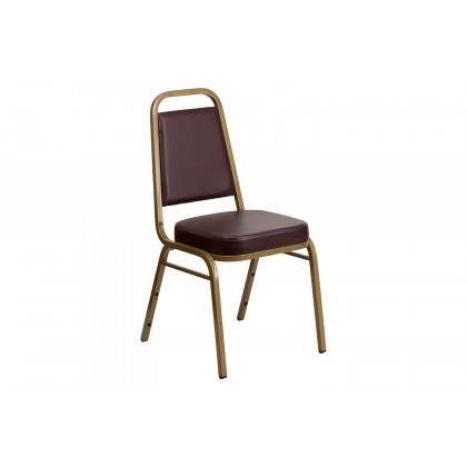BLNK HERCULES Series Vinyl Trapezoidal Back Stacking Banquet Chair with Gold Frame - Brown