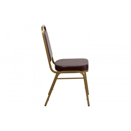 BLNK HERCULES Series Vinyl Trapezoidal Back Stacking Banquet Chair with Gold Frame - Brown