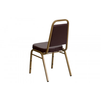 BLNK HERCULES Series Vinyl Trapezoidal Back Stacking Banquet Chair with Gold Frame - Brown