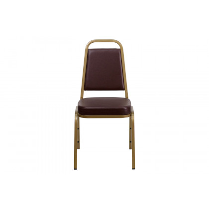 BLNK HERCULES Series Vinyl Trapezoidal Back Stacking Banquet Chair with Gold Frame - Brown