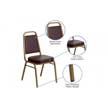 BLNK HERCULES Series Vinyl Trapezoidal Back Stacking Banquet Chair with Gold Frame - Brown
