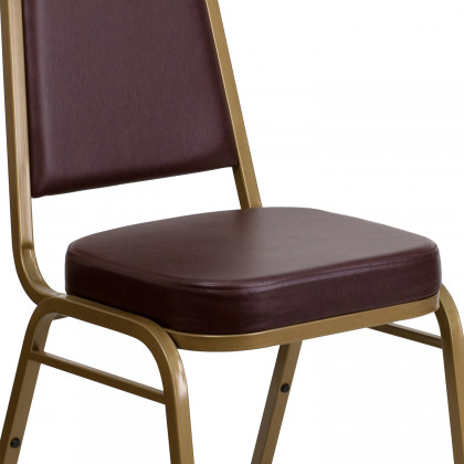 BLNK HERCULES Series Vinyl Trapezoidal Back Stacking Banquet Chair with Gold Frame - Brown