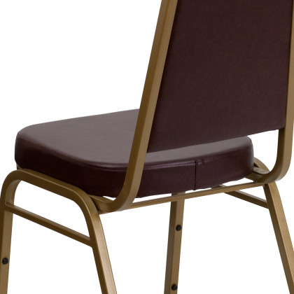 BLNK HERCULES Series Vinyl Trapezoidal Back Stacking Banquet Chair with Gold Frame - Brown