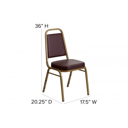 BLNK HERCULES Series Vinyl Trapezoidal Back Stacking Banquet Chair with Gold Frame - Brown