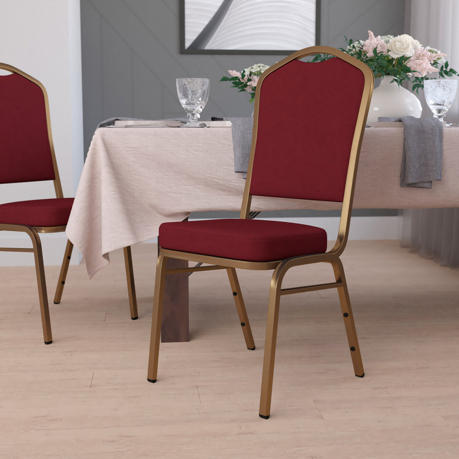 BLNK HERCULES Series Fabric Crown Back Stacking Banquet Chair with Gold Frame - Burgundy